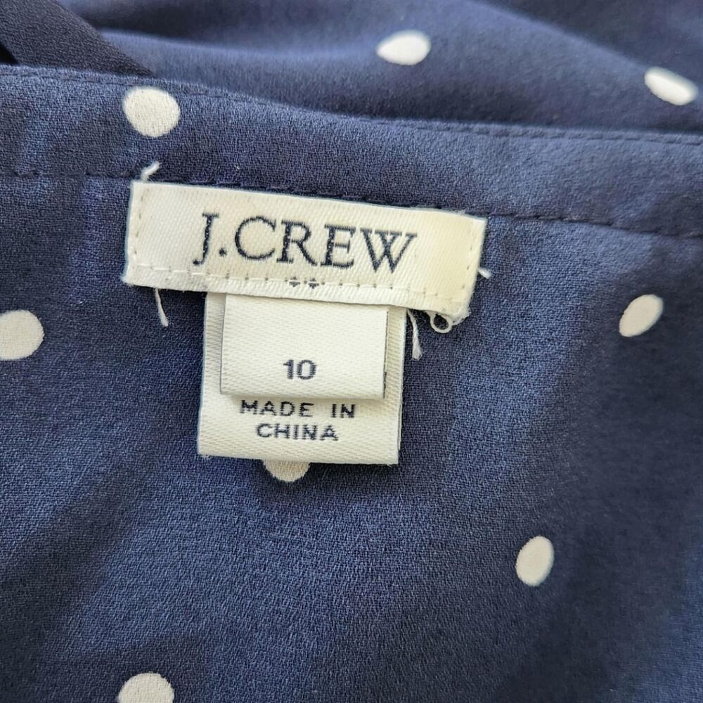 J.Crew Cold Shoulder Ruffle Blouse Navy White Polka Dot Silk Feel Top Size 10 - Picture 7 of 8